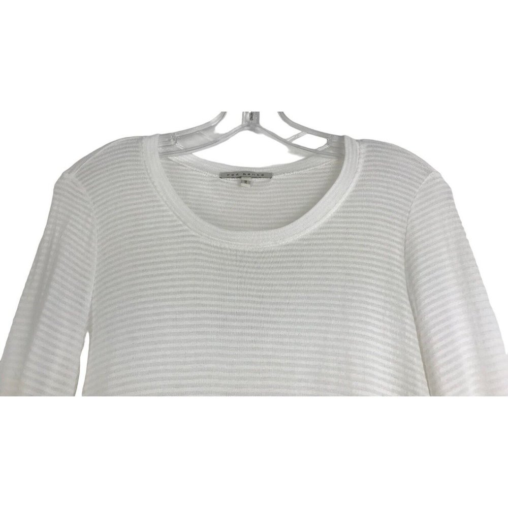 RED HAUTE Shirt Womens Size Medium M White‎ Striped Sheer Long Sleeves Top - Picture 3 of 10